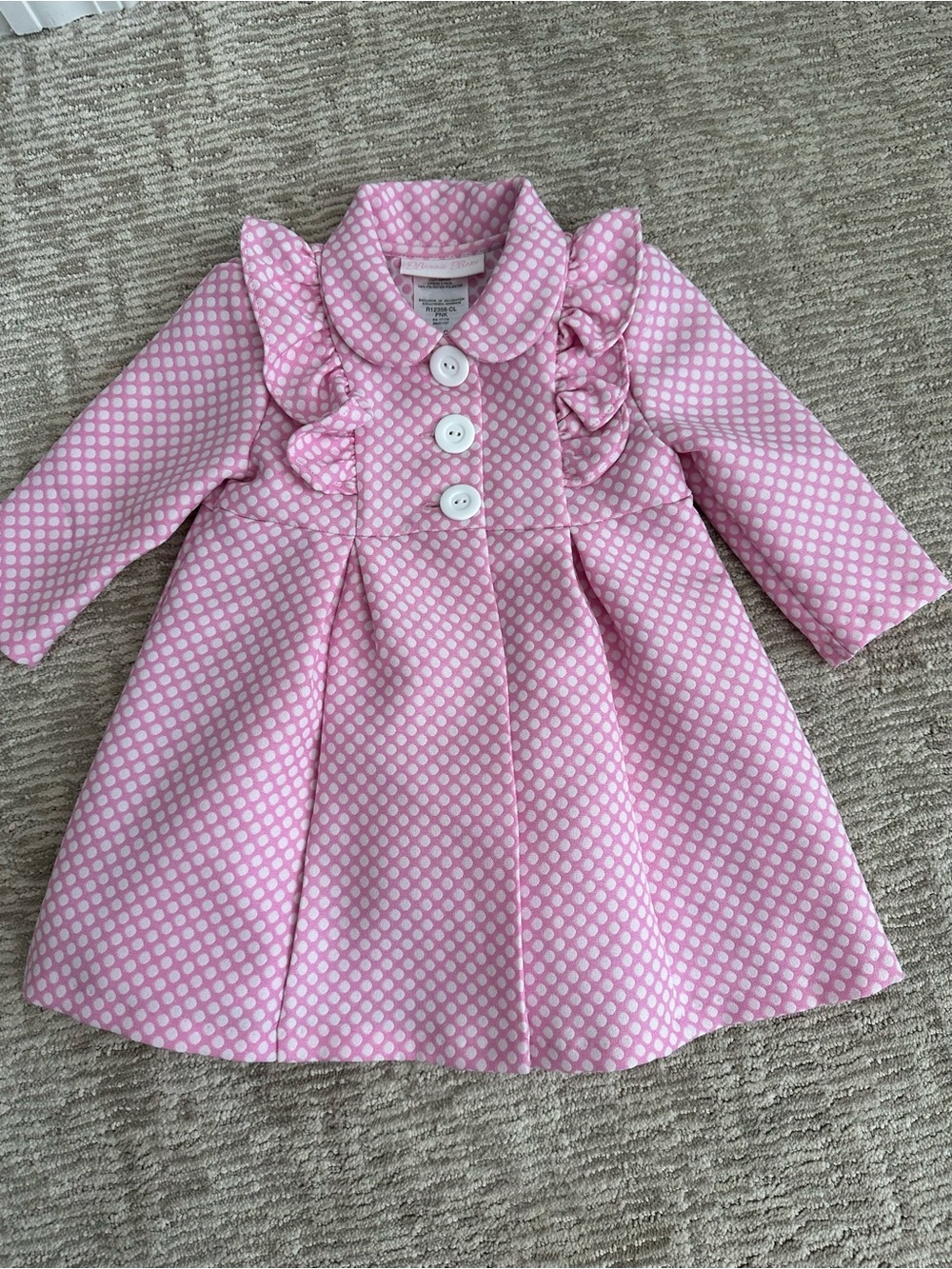 Bonnie Baby Pink Polka Dot Ruffle Dress Coat